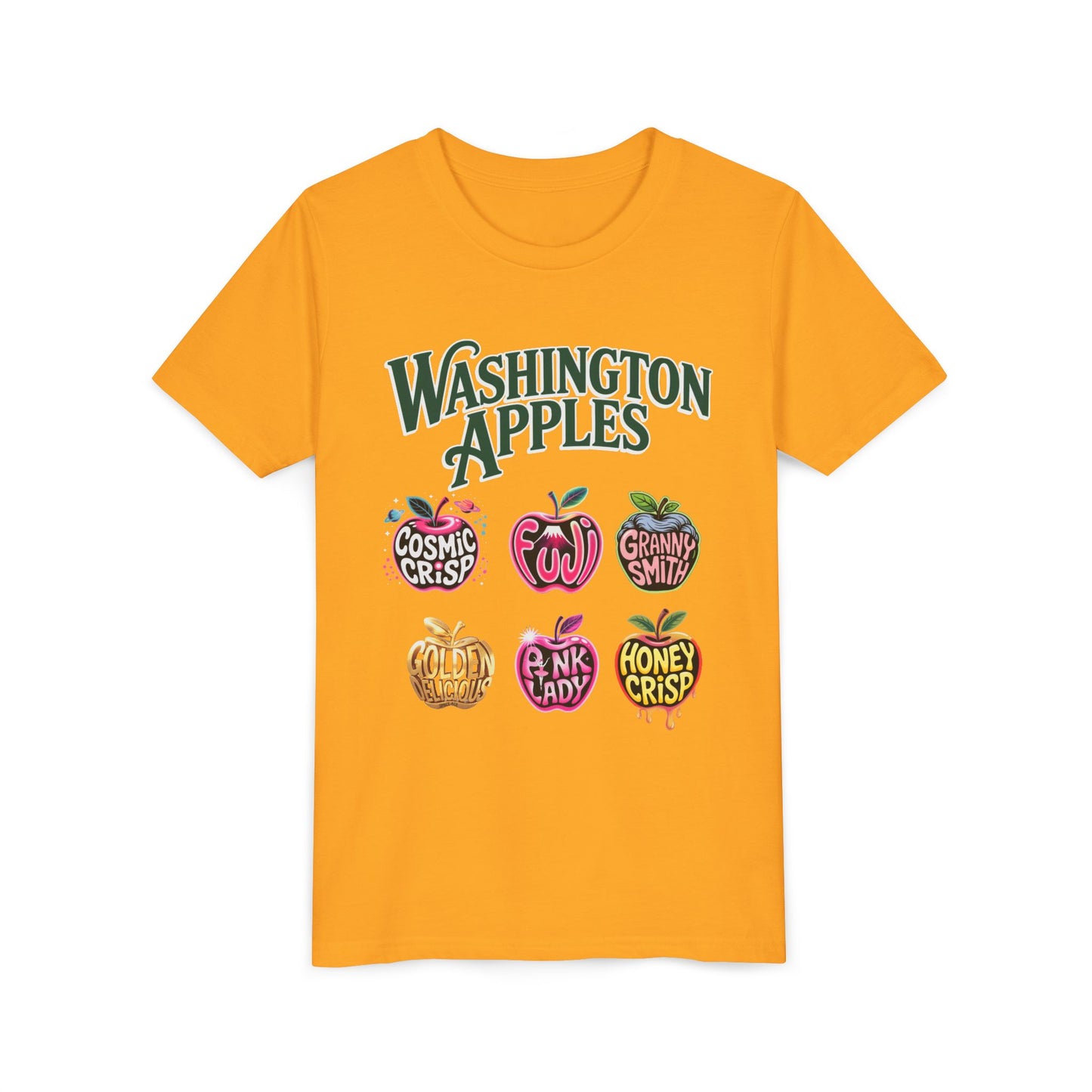 Washington Apples Youth Tee, Fun Fruit Shirt, Gift for Kids, Summer Wear, Apple Lover Apparel