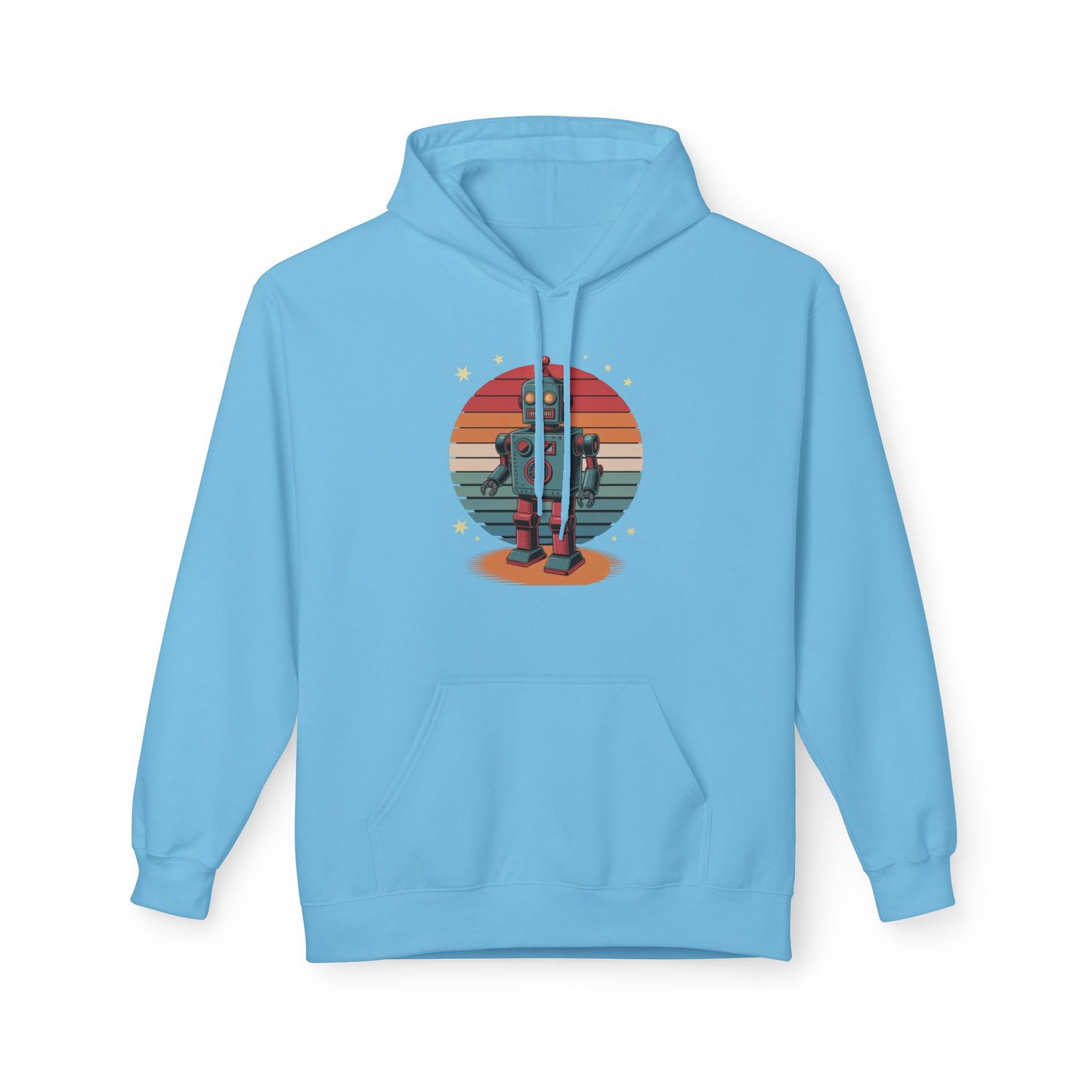 Retro Robot Hoodie – Vintage Sunset Space Toy Graphic