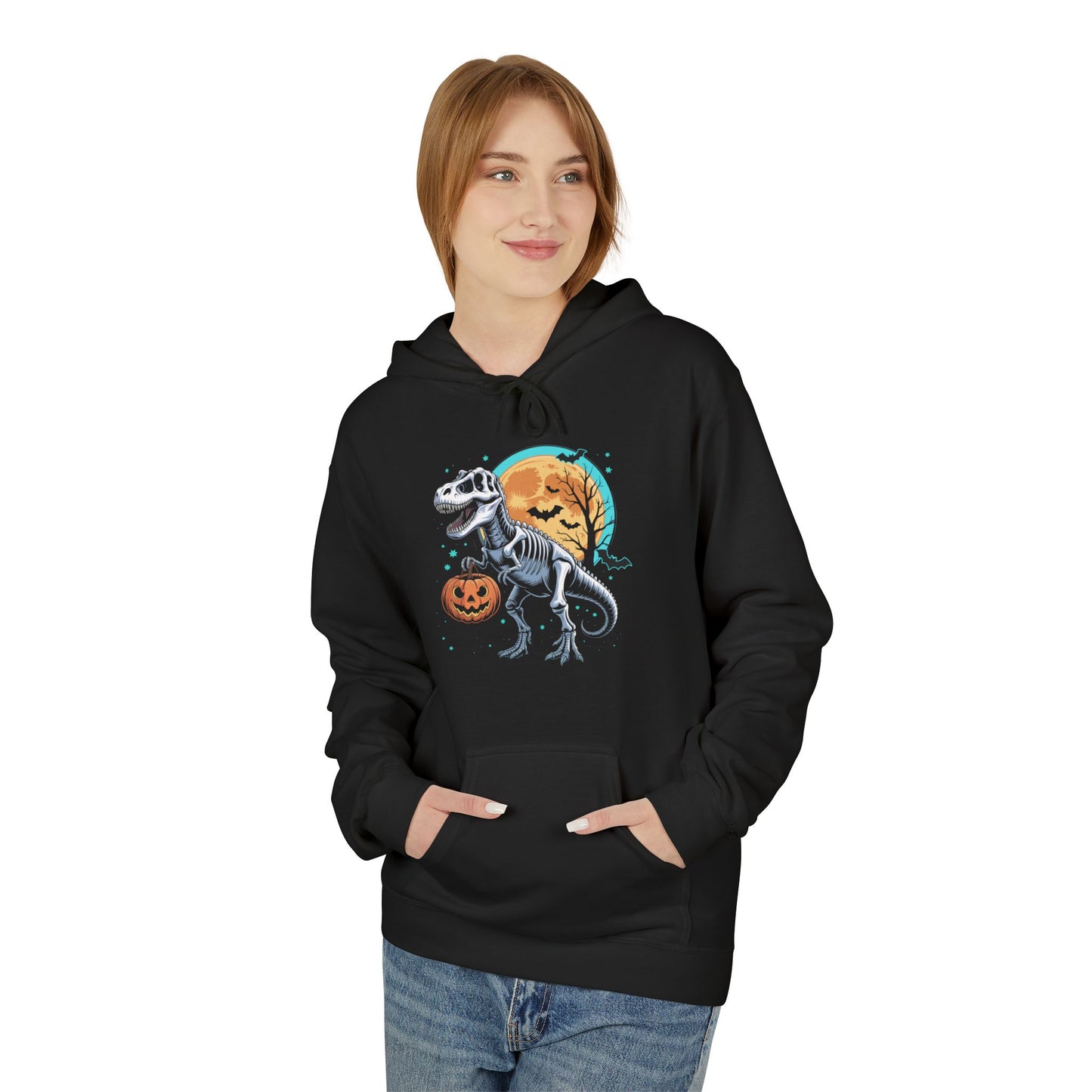 Skeleton T-Rex Halloween Hoodie — Dino Jack-O'-Lantern Pullover