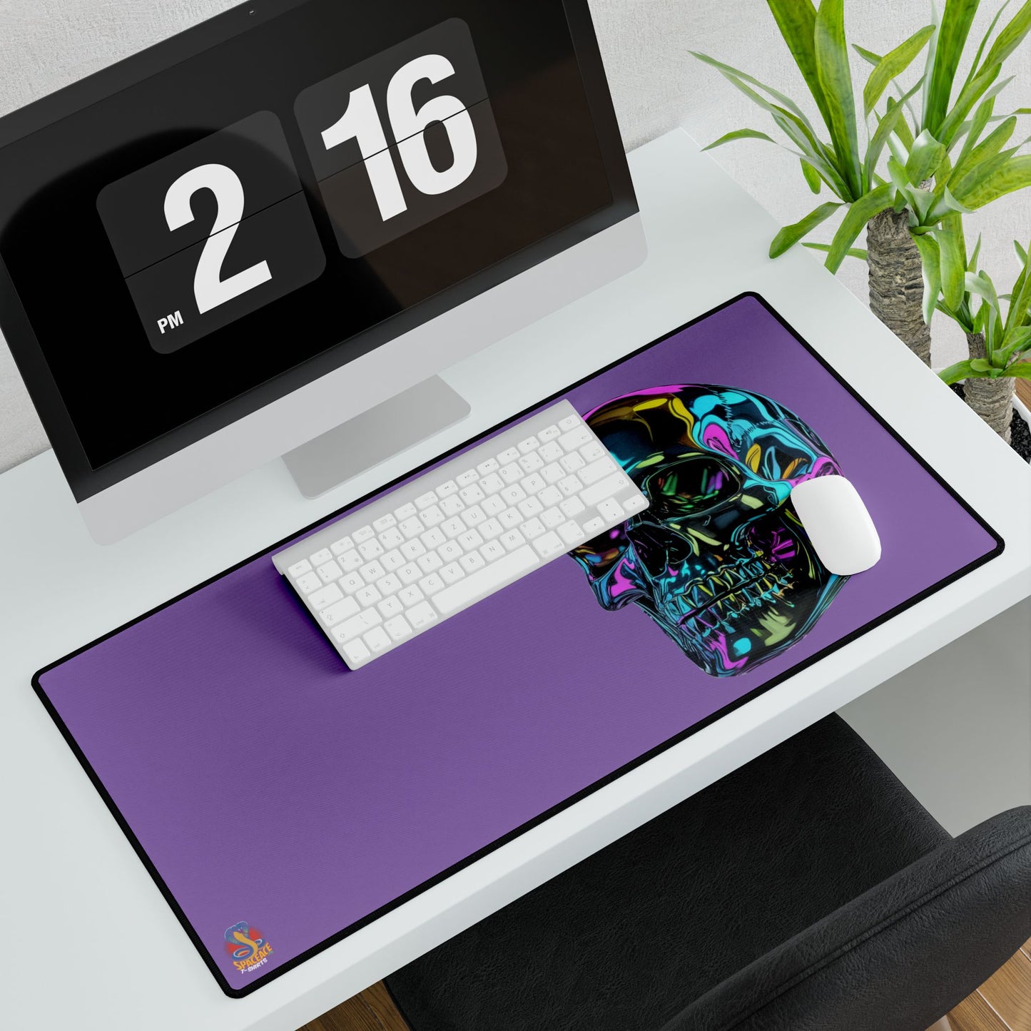 Neon Iridescent Skull Desk Mat Gaming Mouse Pad