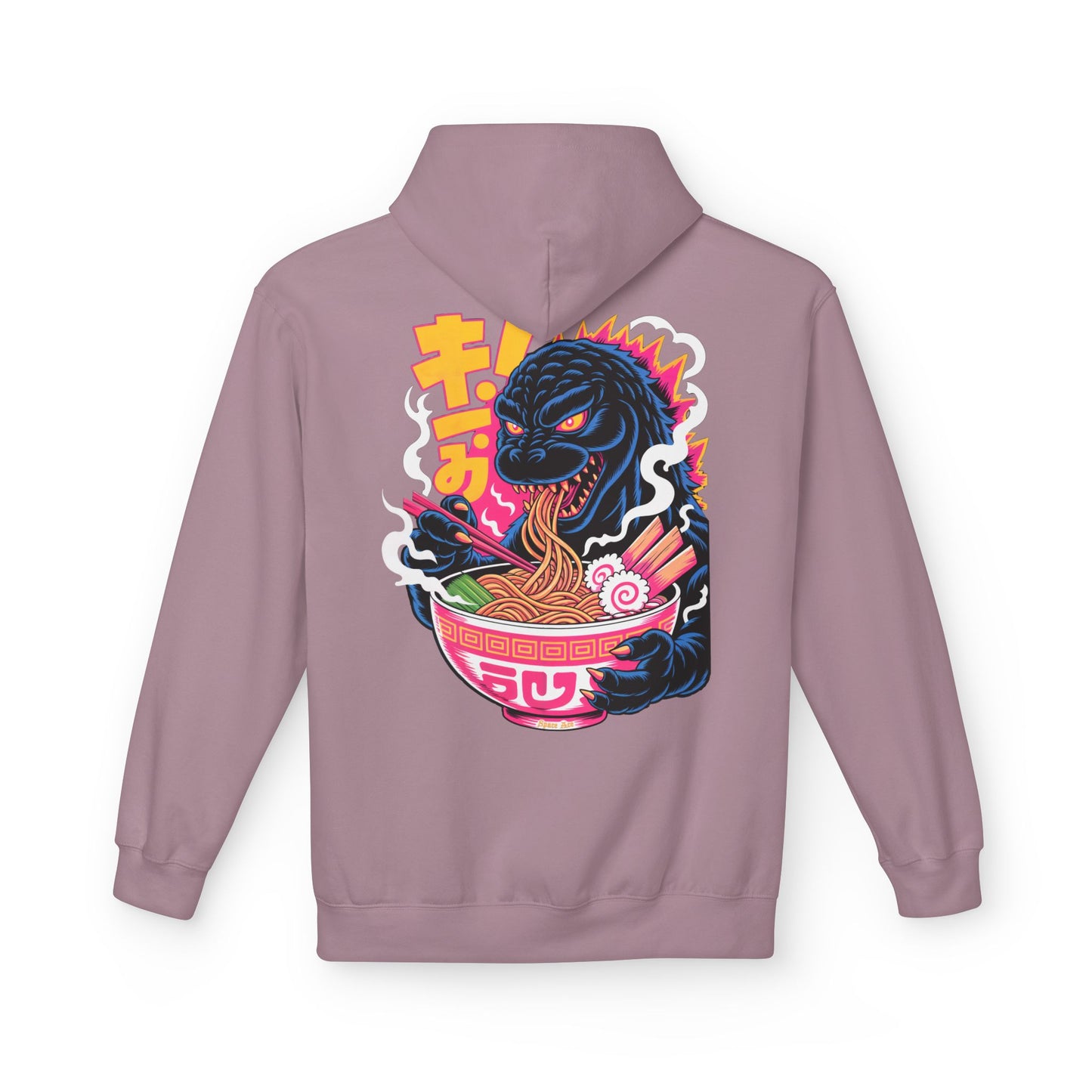 Kaiju Ramen Lover Hoodie — Neon Godzilla Eating Ramen Streetwear