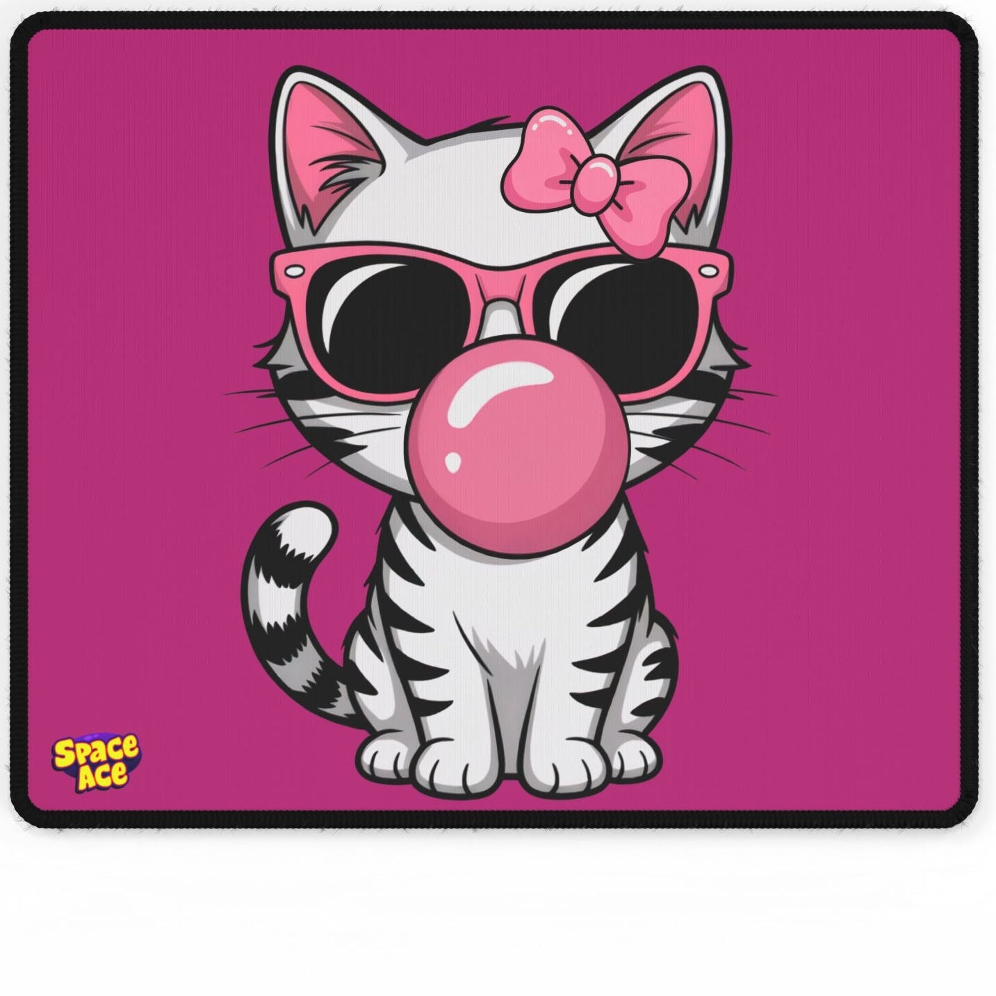 Bubblegum Cat Desk Mat - Pink Cat with Sunglasses Mouse Pad