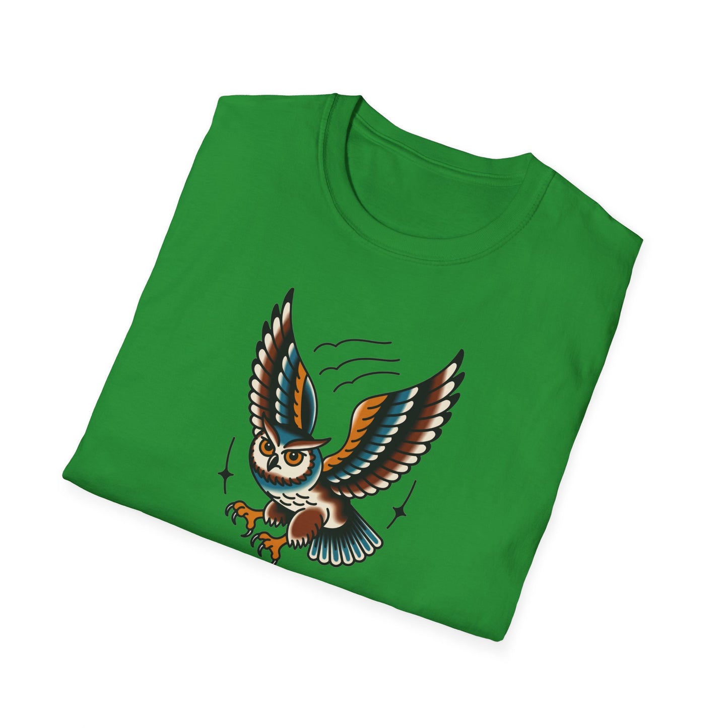 Vintage Owl Illustration T-Shirt - Flying Owl Tattoo Design