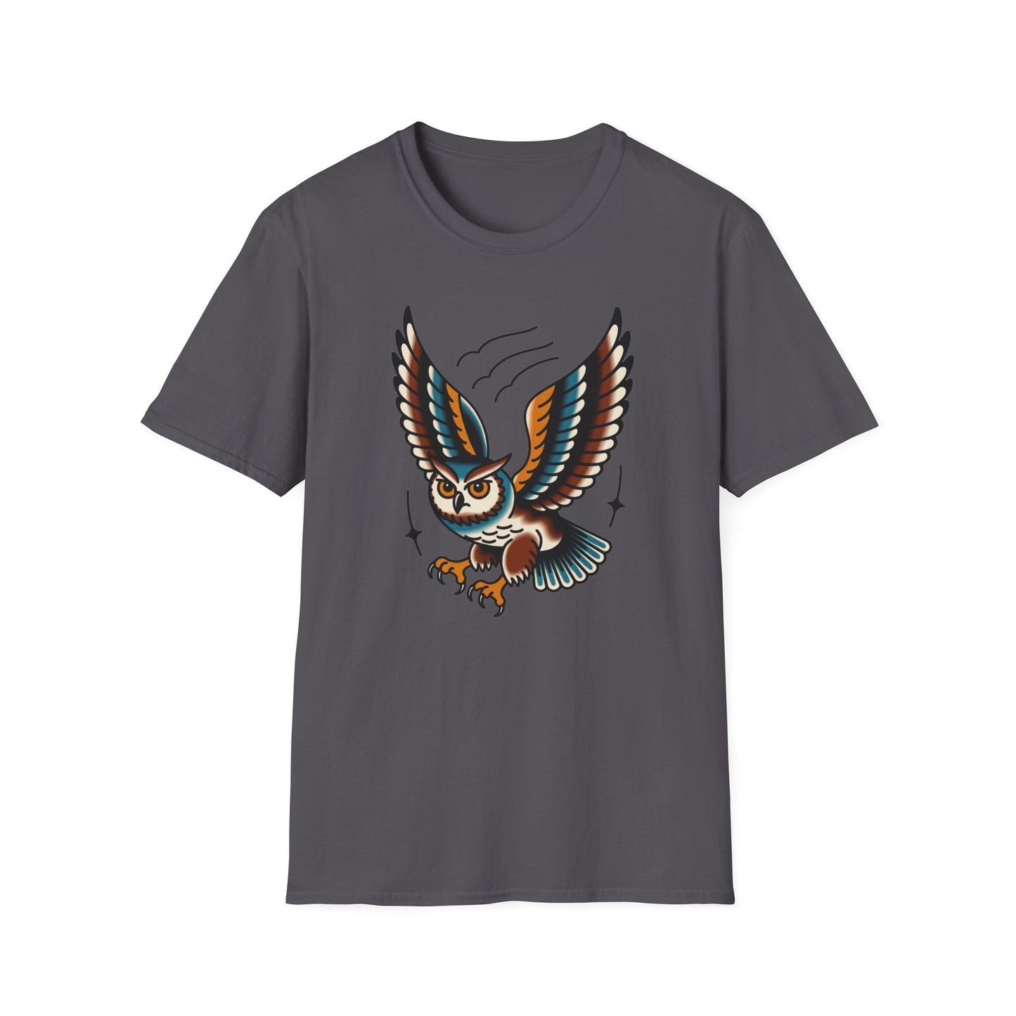 Vintage Owl Illustration T-Shirt - Flying Owl Tattoo Design