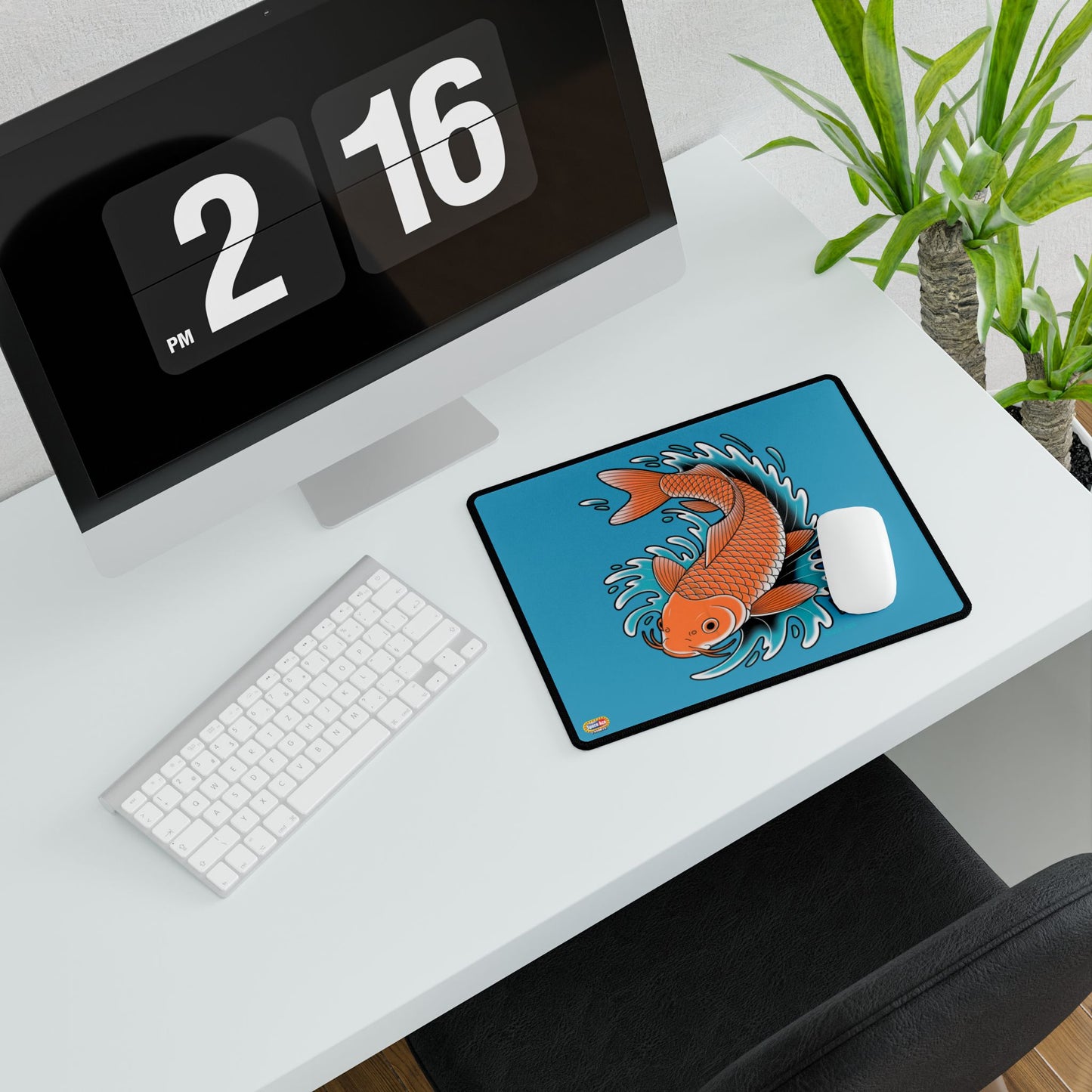 Koi Wave Desk Mat Blue Gaming Mouse Pad
