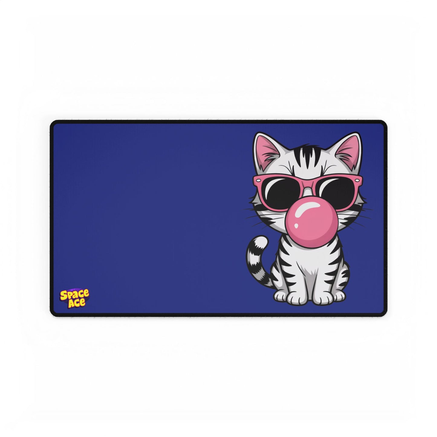 Bubblegum Cat Desk Mat Blue - Cat with Sunglasses Mouse Pad