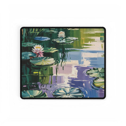 Water Lily Pond Desk Mat - Floral Illustrated Mousepad, Lily Pad Artwork