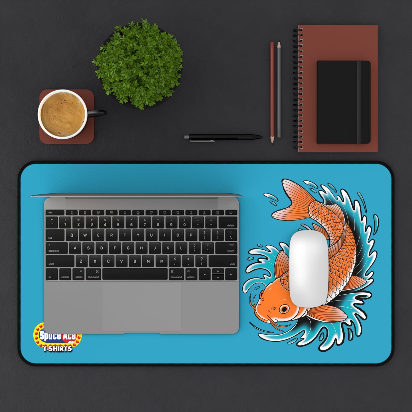 Koi Fish Splash Desk Mat - Blue Mousepad Desk Pad