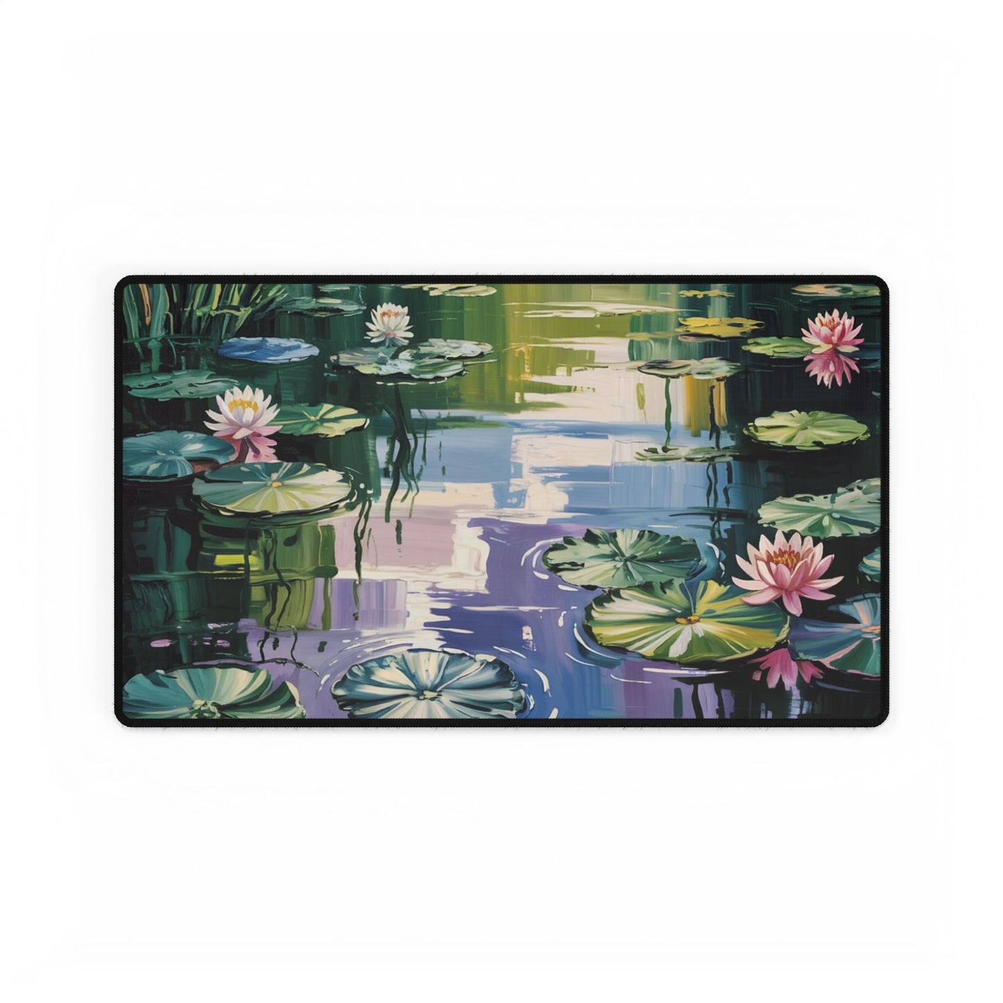 Water Lily Pond Desk Mat - Floral Illustrated Mousepad, Lily Pad Artwork