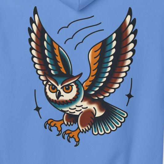 Owl Tattoo Hoodie — Vintage Flying Owl Graphic Pullover
