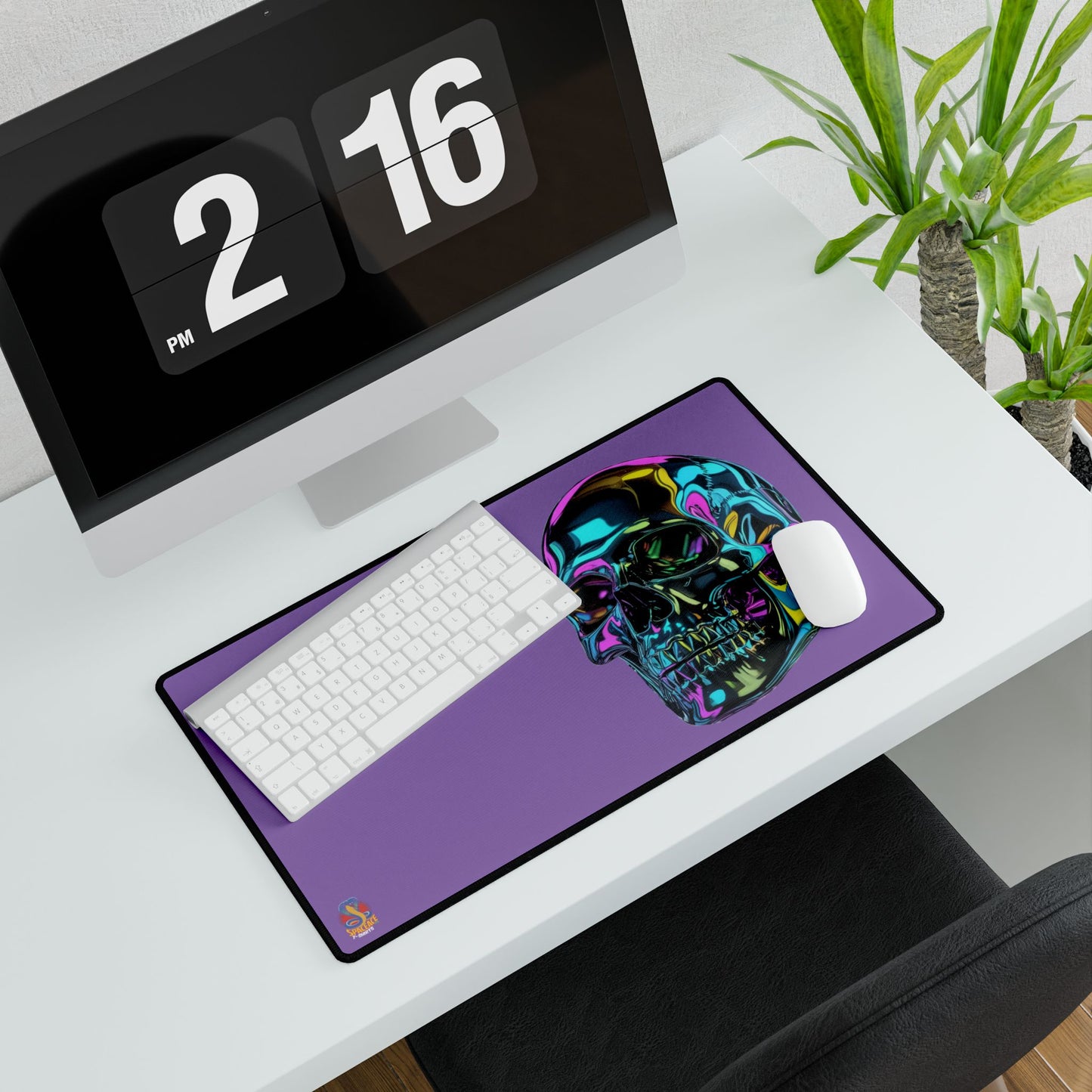Neon Iridescent Skull Desk Mat Gaming Mouse Pad