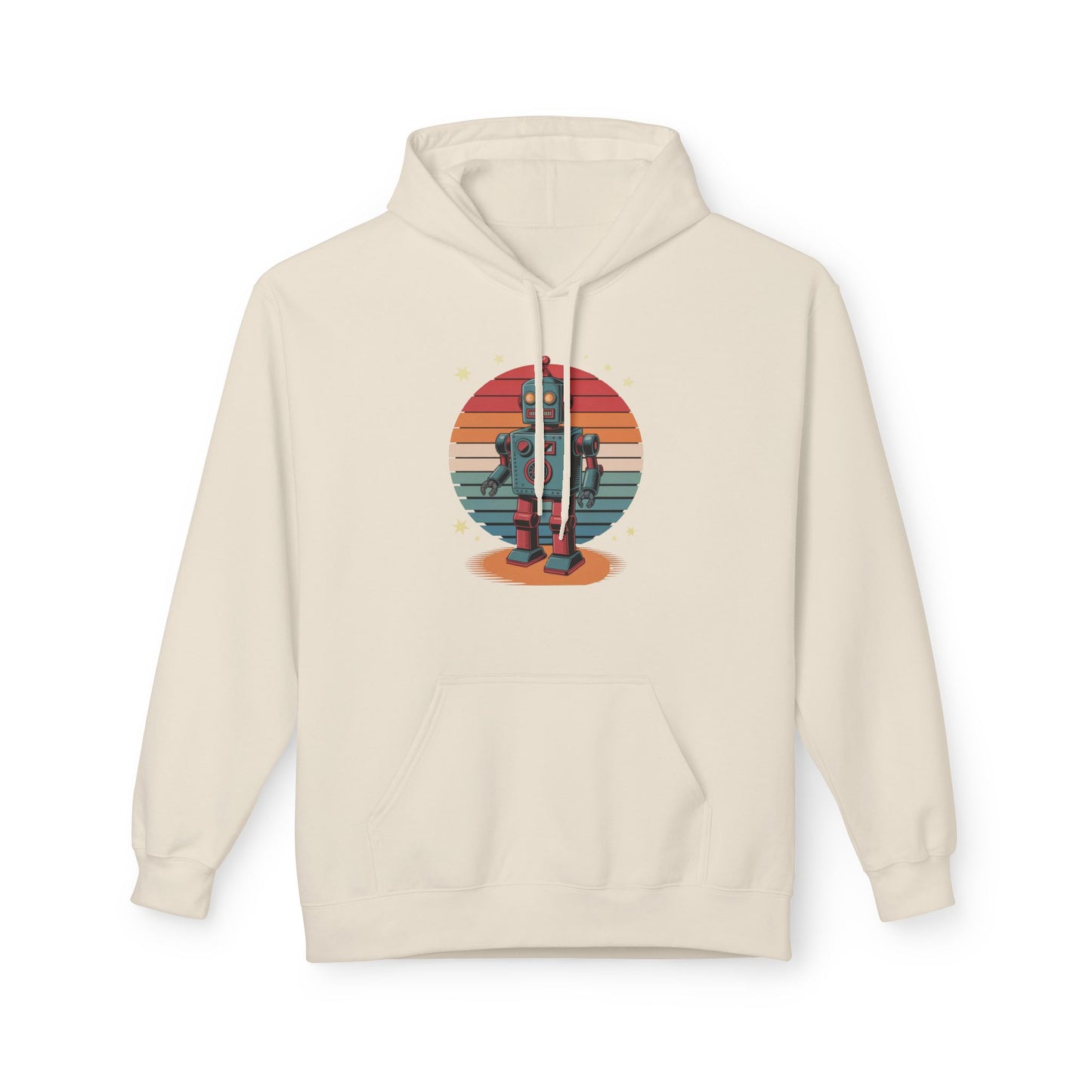Retro Robot Hoodie – Vintage Sunset Space Toy Graphic