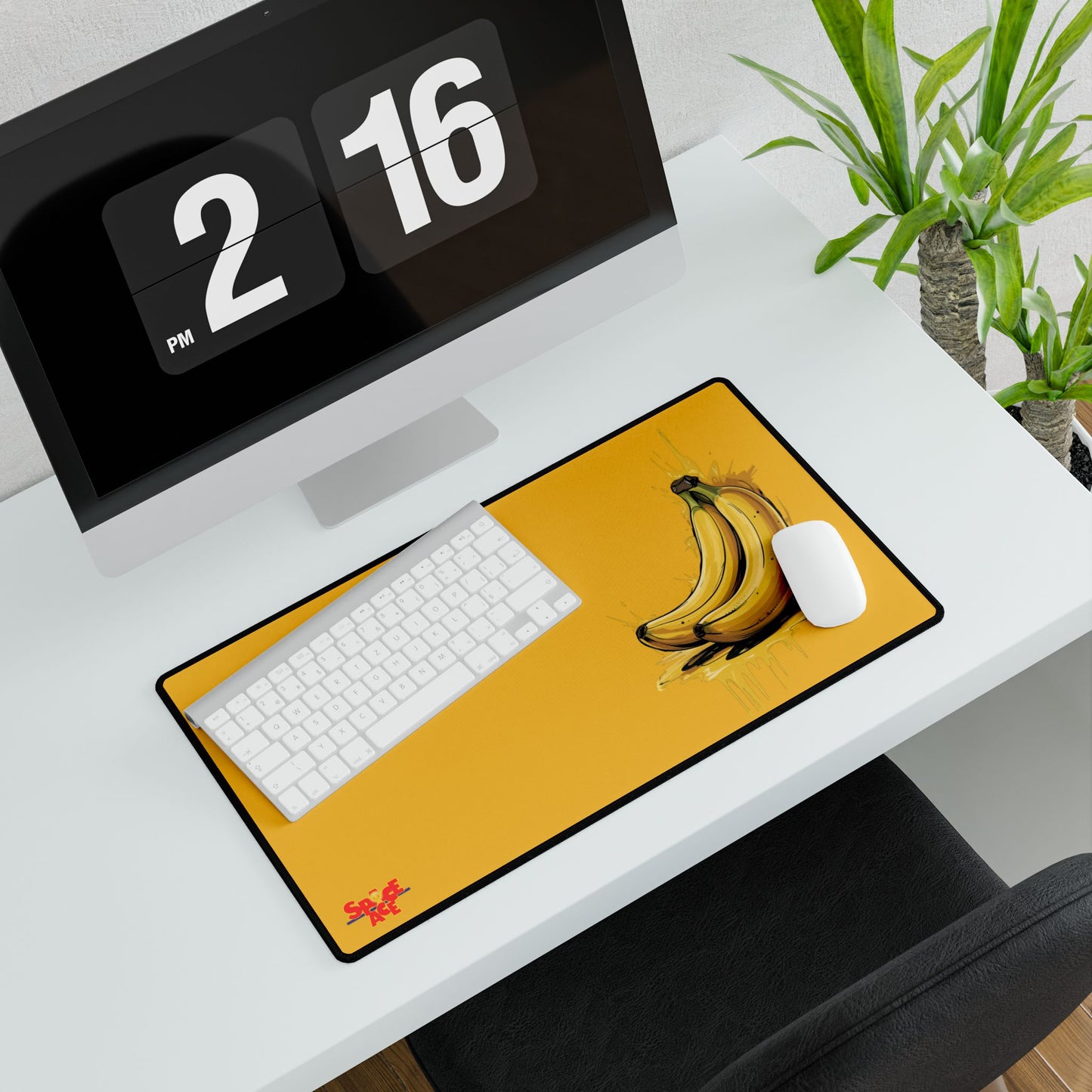 Banana Illustration Desk Mat - Yellow Fruit Playful Workspace Pad