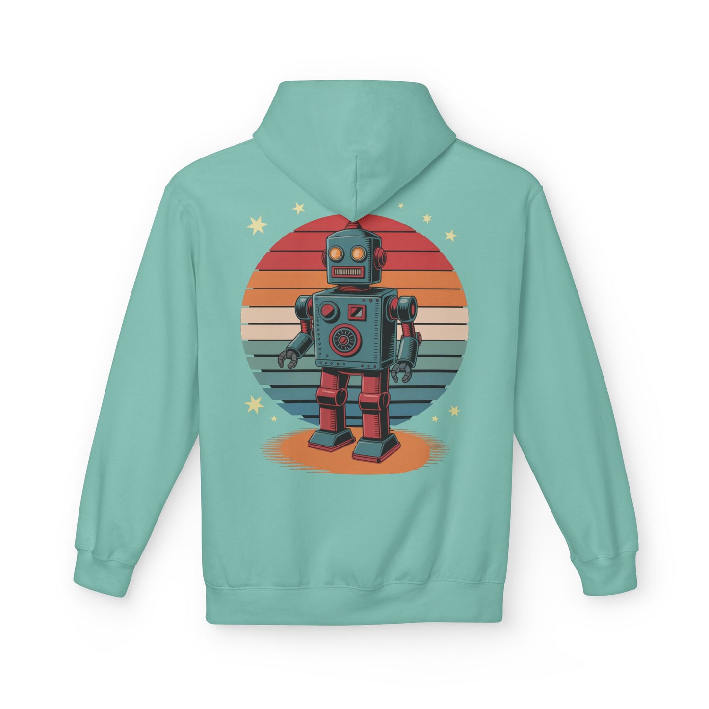 Retro Robot Hoodie – Vintage Sunset Space Toy Graphic