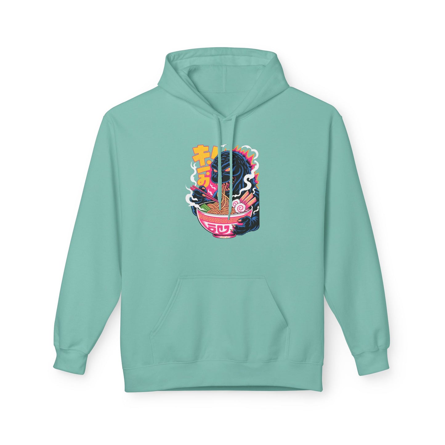 Kaiju Ramen Lover Hoodie — Neon Godzilla Eating Ramen Streetwear