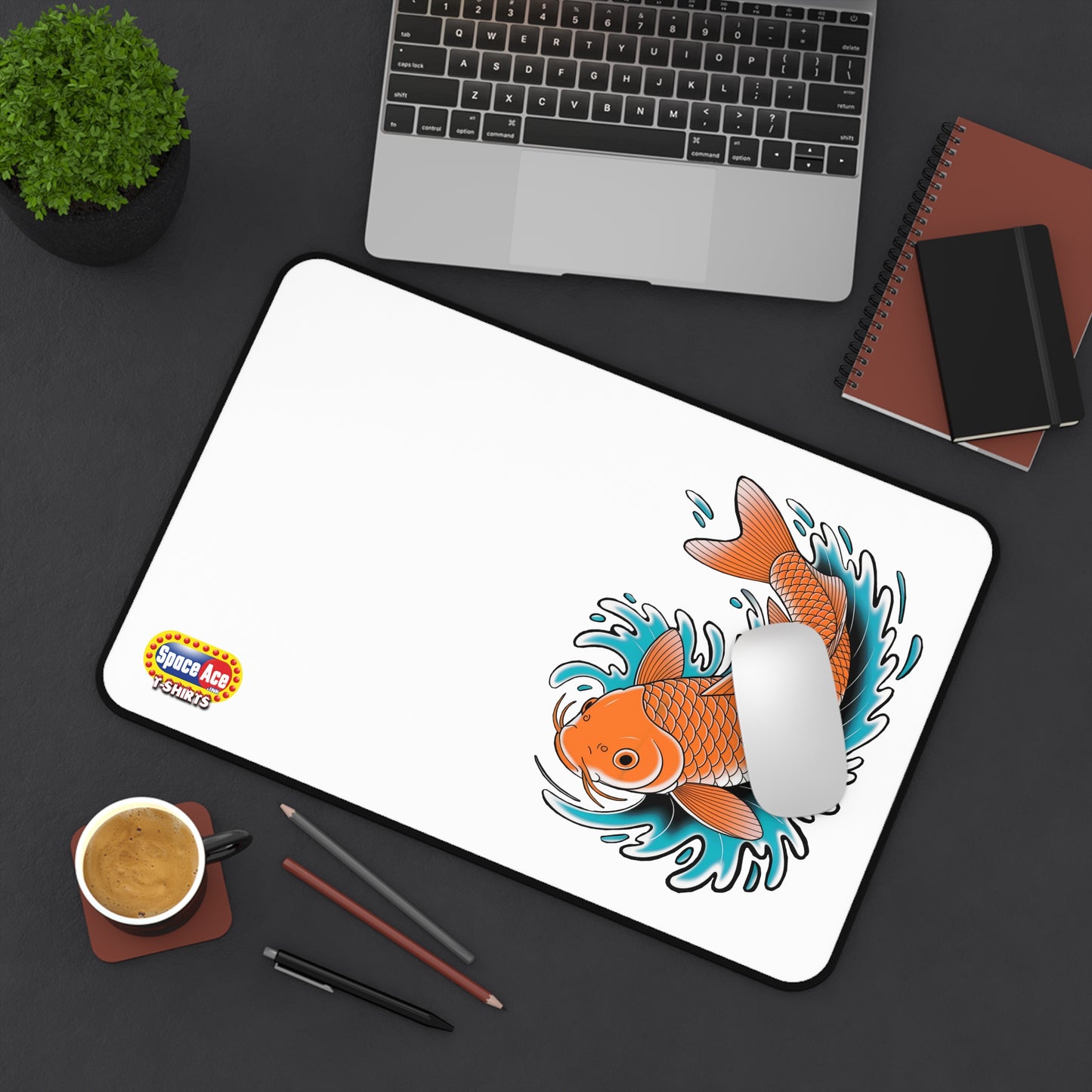 Koi Fish Splash Desk Mat - Blue Mousepad Desk Pad