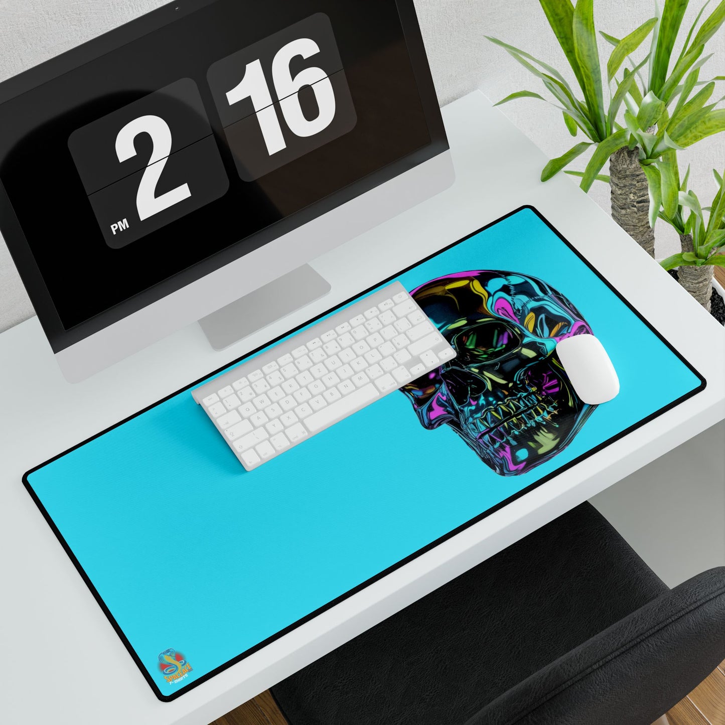 Neon Iridescent Skull Desk Mat Gaming Mouse Pad