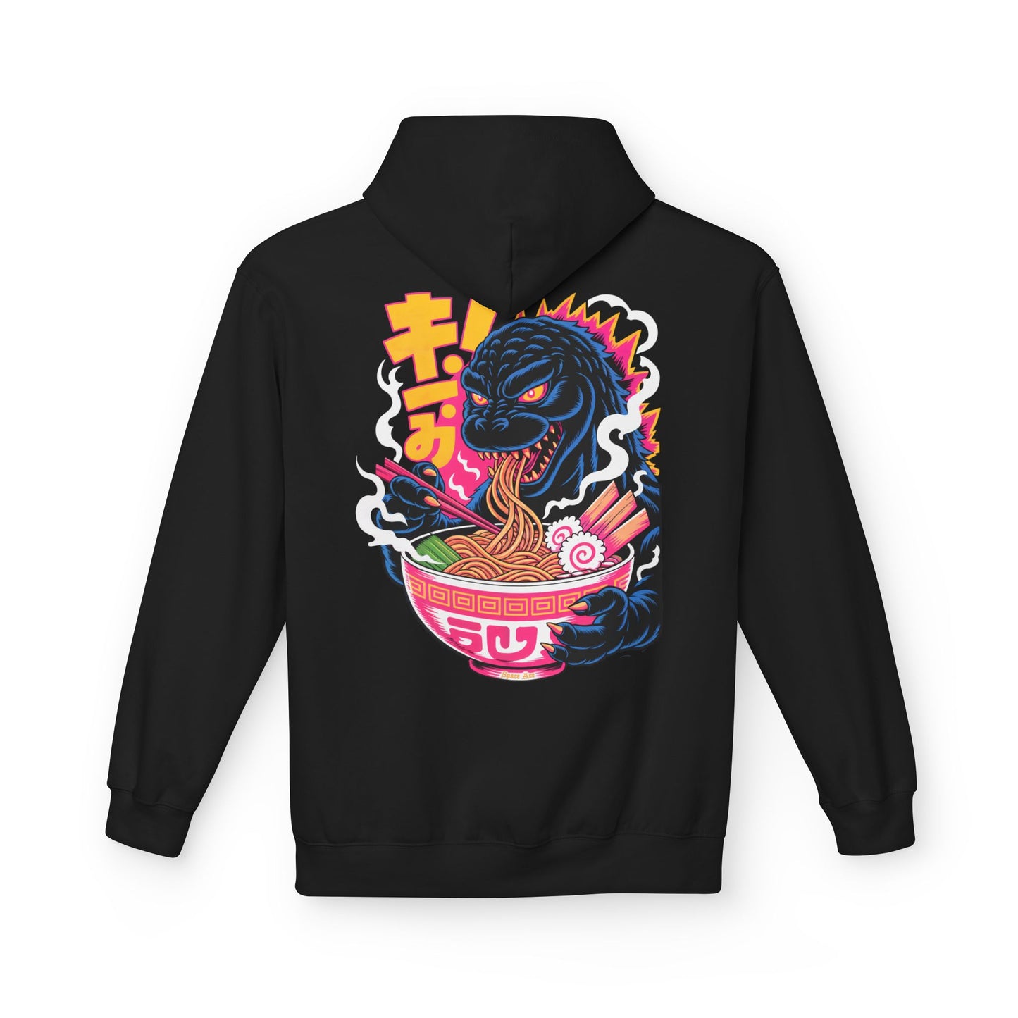 Kaiju Ramen Lover Hoodie — Neon Godzilla Eating Ramen Streetwear