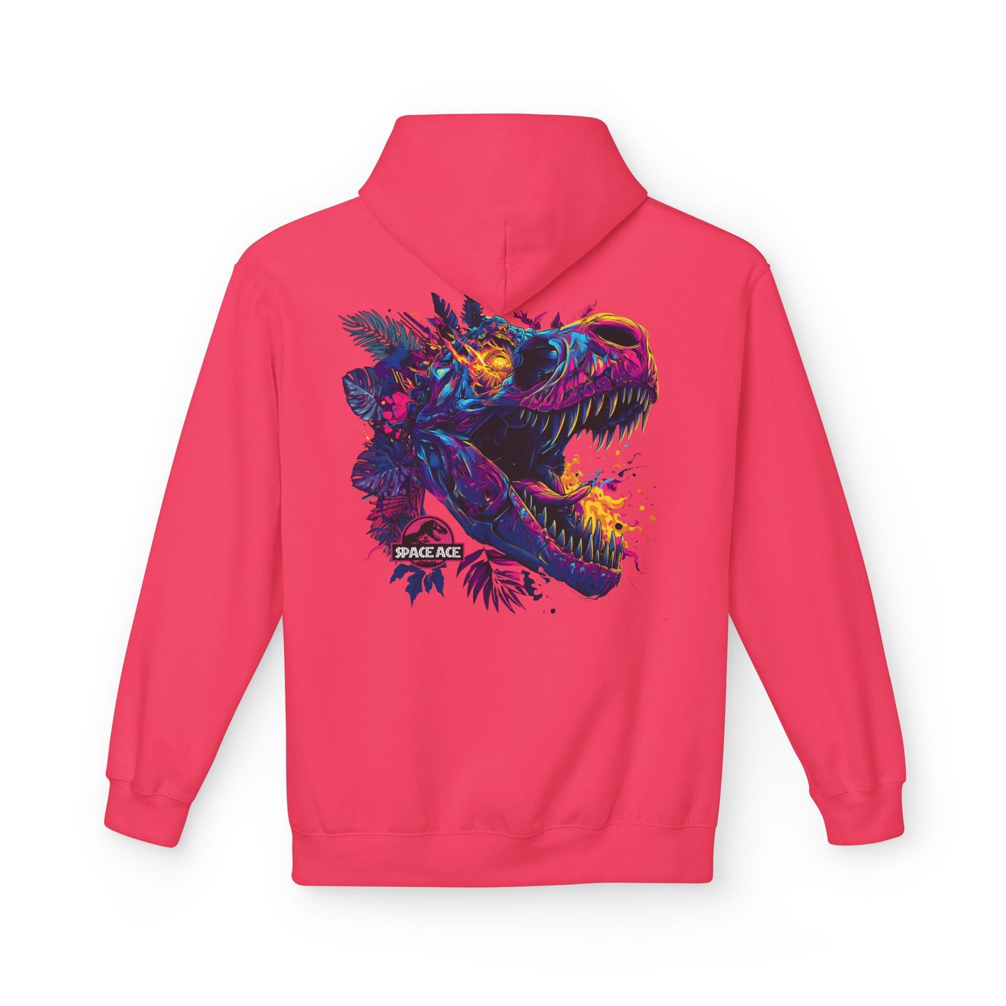 T-Rex Neon Jungle Hoodie — Colorful Dinosaur Graphic Pullover